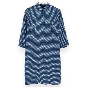 Marc Jacobs Blue & White Polka Dot Button Up Silk Midi Dress